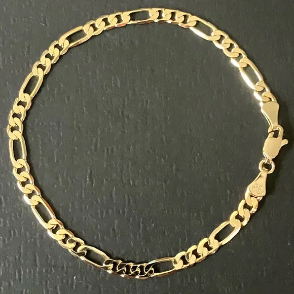 Solid Figaro Bracelet 14K Yellow Gold Filled 8” - Picture 1 of 6
